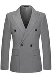 Grey Striped Peak Lapel 2 Piece Men's Suits