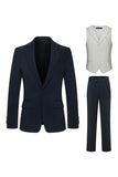 Navy Notched Lapel 3 Piece Slim Fit Men's Suits