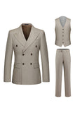 Men's Dark Khaki Peak Lapel 3 Piece Suits