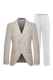 2 Piece Khaki Peak Lapel Slim Fit Men's Suits