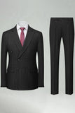 2 Piece Striped Double Breasted Khaki Men's Suits