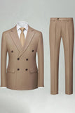 2 Piece Striped Double Breasted Khaki Men's Suits
