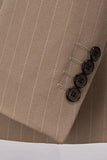 2 Piece Striped Double Breasted Khaki Men's Suits