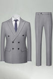 2 Piece Striped Double Breasted Khaki Men's Suits