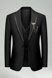 Black 3 Piece Peak Lapel One Button Men's Prom Suits