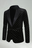 Green Velvet Check Peak Lapel Men's Prom Blazer