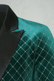 Green Velvet Check Peak Lapel Men's Prom Blazer