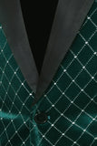 Green Velvet Check Peak Lapel Men's Prom Blazer