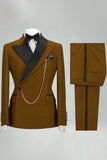 Slim Fit 2 Piece Khaki Peak Lapel Men's Suits