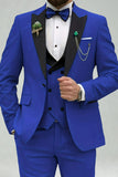 Royal Blue Slim Fit 3 Piece Peak Lapel Men's Prom Suits