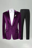 Royal Blue 2 Piece Velvet Notched Lapel Men's Prom Suits