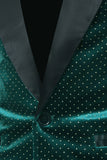 Green Velvet Shawl Lapel Beaded Men's Prom Blazer