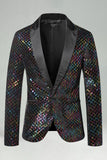 Peak Lapel Colorful Sequin One Button Men's Prom Blazer