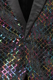 Peak Lapel Colorful Sequin One Button Men's Prom Blazer