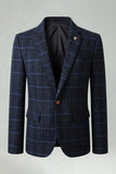 Checkered Notched Lapel Navy Men's Prom Blazer