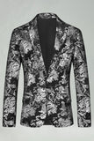 Notched Lapel Silver Jacquard Men's Prom Blazer