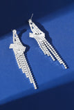 Sparkly Silver Fringed Long Prom Drop Earrings with Rhinestones