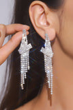 Sparkly Silver Fringed Long Prom Drop Earrings with Rhinestones