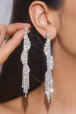Sparkly Silver Long Prom Drop Earrings with Fringe