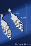 Sparkly Silver Fashion Long Fringed Prom Drop Earrings with Rhinestones