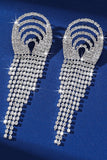 Sparkly Silver Fringed Long Fashion Party Drop Earrings with Rhinestones