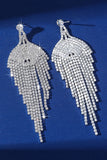 Sparkly Silver Long Teardrop Fringed Prom Drop Earrings with Rhinestones