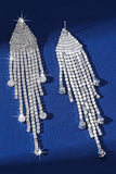 Sparkly Fashion Silver Fringed Long Prom Drop Earrings with Rhinestones