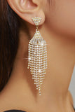 Sparkly Golden Fringed Long Prom Drop Earrings with Rhinestones