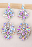 Sparkly Pink Flower Shaped Long Prom Drop Earrings with Rhinestones