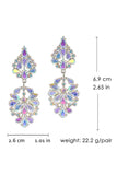Sparkly Pink Flower Shaped Long Prom Drop Earrings with Rhinestones