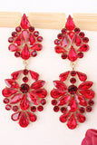 Sparkly Pink Flower Shaped Long Prom Drop Earrings with Rhinestones