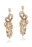 Sparkly Golden Leaf Shaped Prom Drop Earrings with Rhinestones