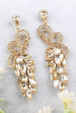 Sparkly Golden Leaf Shaped Prom Drop Earrings with Rhinestones