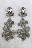 Sparkly Black Flower Shaped Prom Drop Earrings with Rhinestones