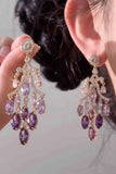 Sparkly Purple Rhinestones Leaf Shaped Prom Drop Earrings