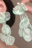 Light Green Petal Layered Beaded Prom Dropping Earrings