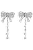 Sparkly Silver Bow Rhinestones Prom Drop Earrings