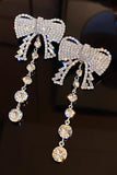 Sparkly Silver Bow Rhinestones Prom Drop Earrings