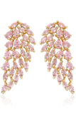 Pink Sparkly Leaf Shaped Prom Drop Earrings with Rhinestones