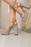 Glitter Rose Golden Chunky Open Toe Prom High Heels