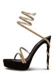 Sparkly Black Golden Platform Stilettos High Heels with Rhinestones