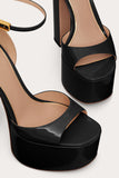 Elegant Black Chunky Open Toe Prom High Heels Pump with Ankle Strap