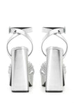 Silver Open Toe Chunky Patent Platform High Heels Pumps with Ankle Strap