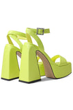 Green Open Toe Patent Chunky Platform High Heels Pumps with Ankle Strap