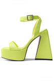 Green Open Toe Patent Chunky Platform High Heels Pumps with Ankle Strap