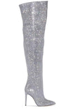 Sparkly Silver Rhinestones Stilettos Over The Knee Prom Boots