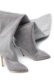 Sparkly Silver Rhinestones Stilettos Over The Knee Prom Boots