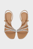 Apricot Rhinestone-Embellished High Heel Sandals With Ankle Straps For Parties, Weddings And Holidays