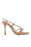 Apricot Rhinestone-Embellished High Heel Sandals With Ankle Straps For Parties, Weddings And Holidays