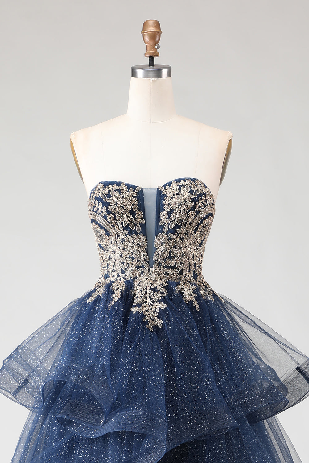 Zapaka Women Glitter Navy Long Prom Dress with Spiral Ruffles A Line Strapless Applique Evening Dress with Lace Up Back, Navy / US14 Zapaka Women Glitter Navy Long Prom Dress with Spiral Ruffles A Line Strapless Applique Evening Dress with Lace Up Back, Navy / US14